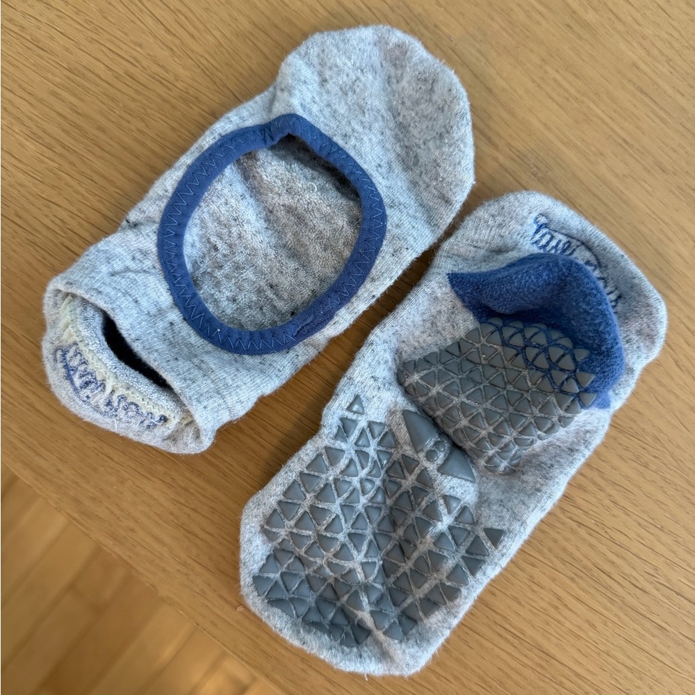 Gray and Blue Mary Jane Style Grip Socks